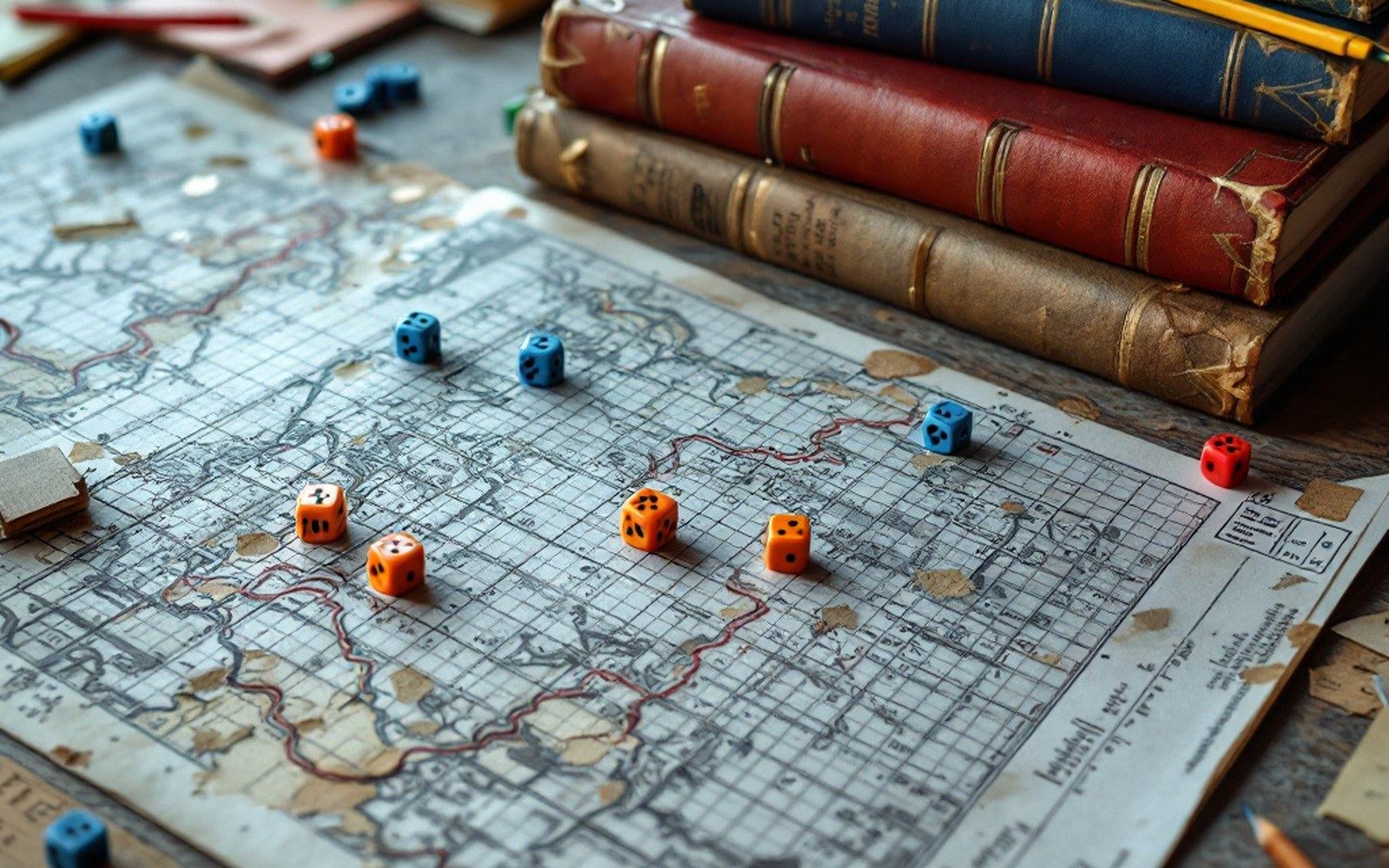A stack of well-used rulebooks with broken spines