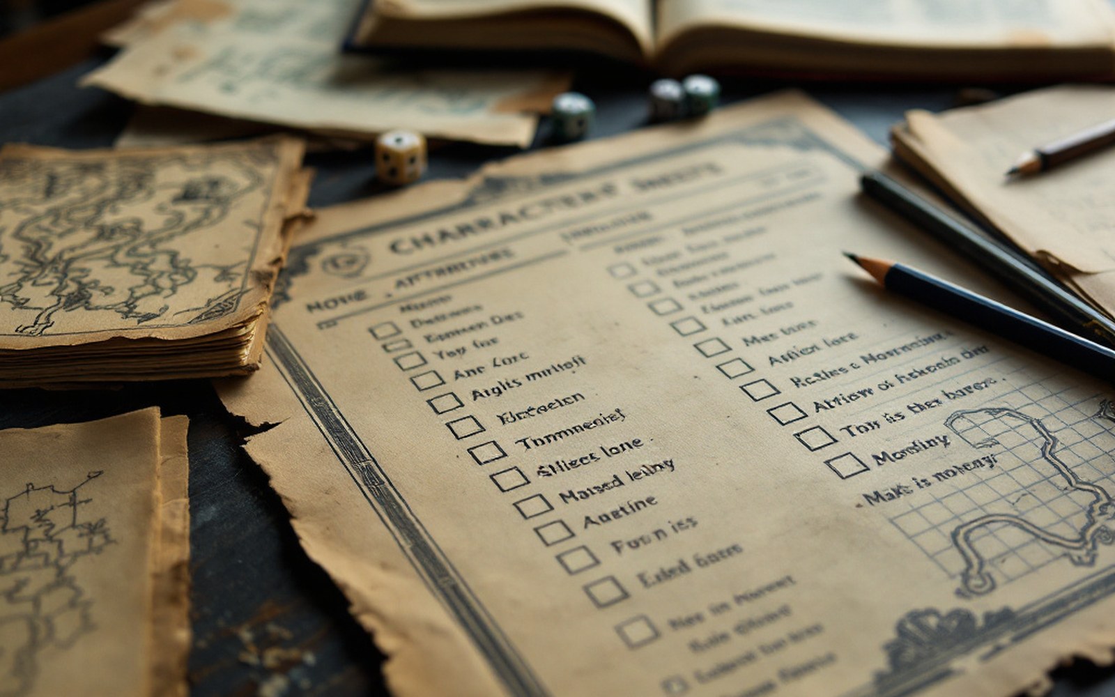 A character sheet with attribute boxes filled in pencil