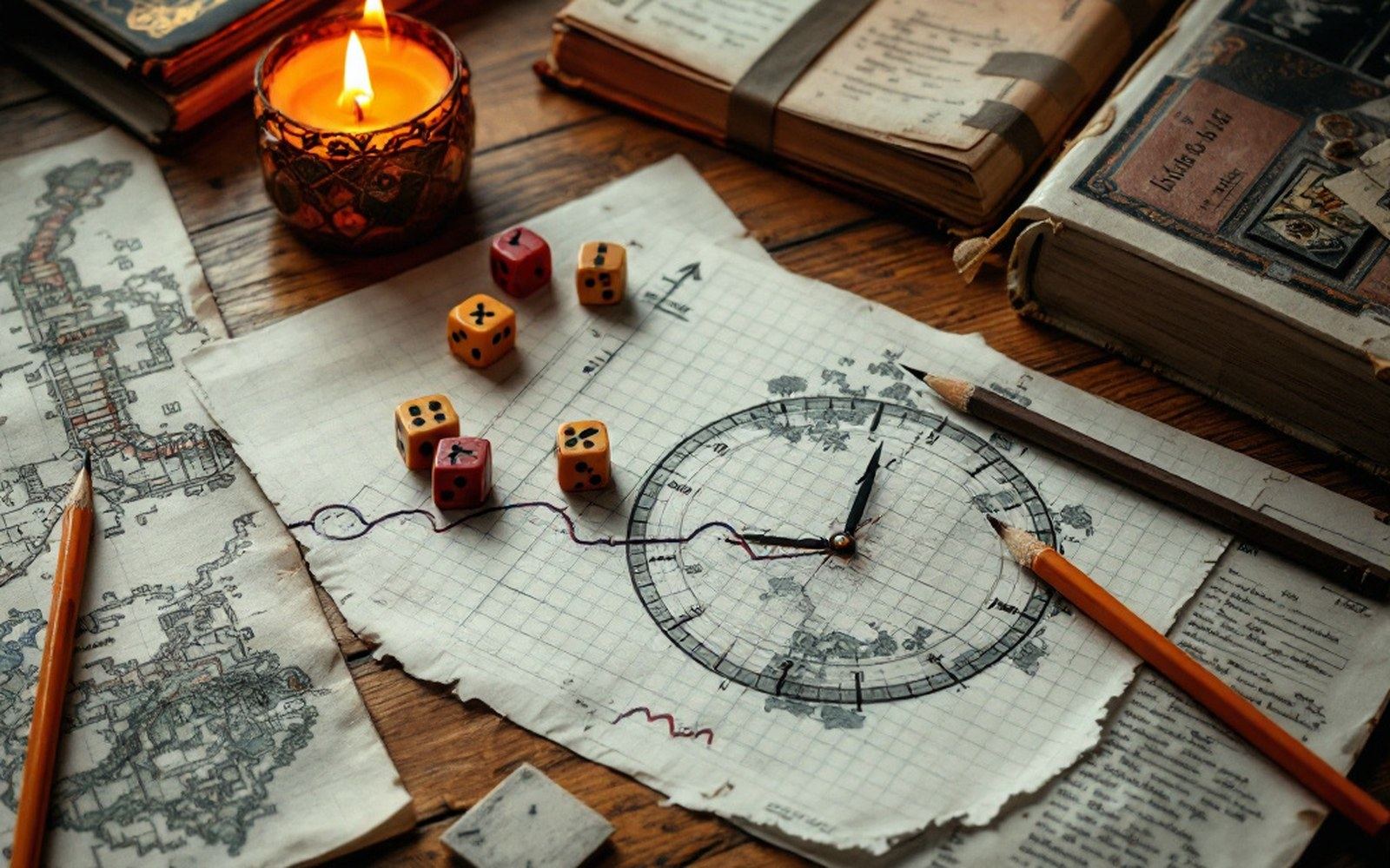 A candle stub and a marked time track on paper